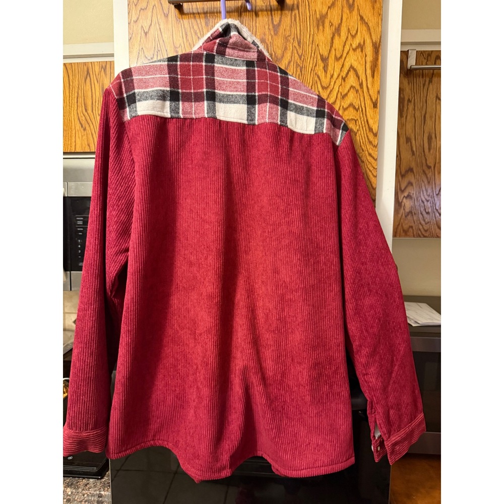 Chicme Red Corduroy Sherpa Lined Plaid Shacket Jacket XL Womens Cozy Layering - Picture 5 of 5